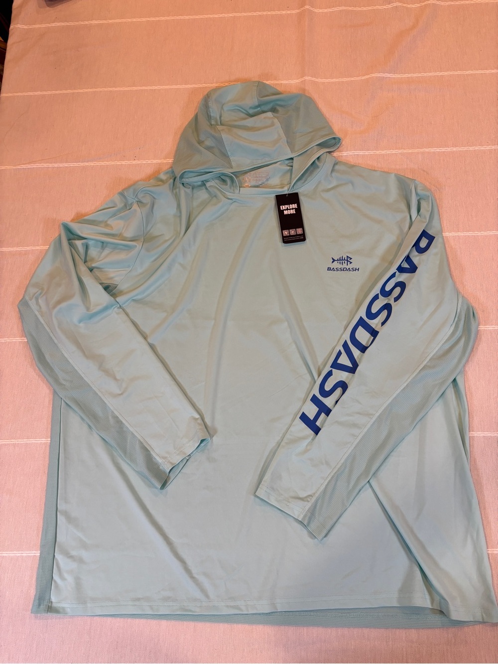 NWT Bassdash UPF 50+ Performance Fishing Hoodie Sun Shirt Aqua Blue 4XL - Picture 2 of 9